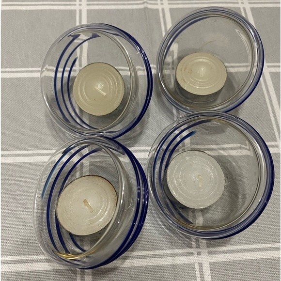 RARE Department 56 Set 4 Floating Glass Votive Holders Clear Cobalt Blue Swirl - Picture 3 of 13